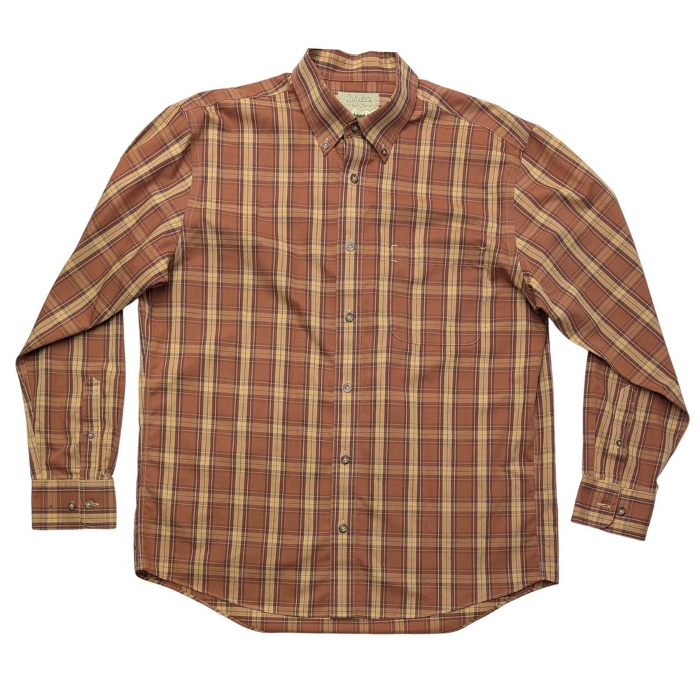 Cabela's Outfitter Seriesβ Shirt Mens Large Brown Plaid Cotton Long Sleeve